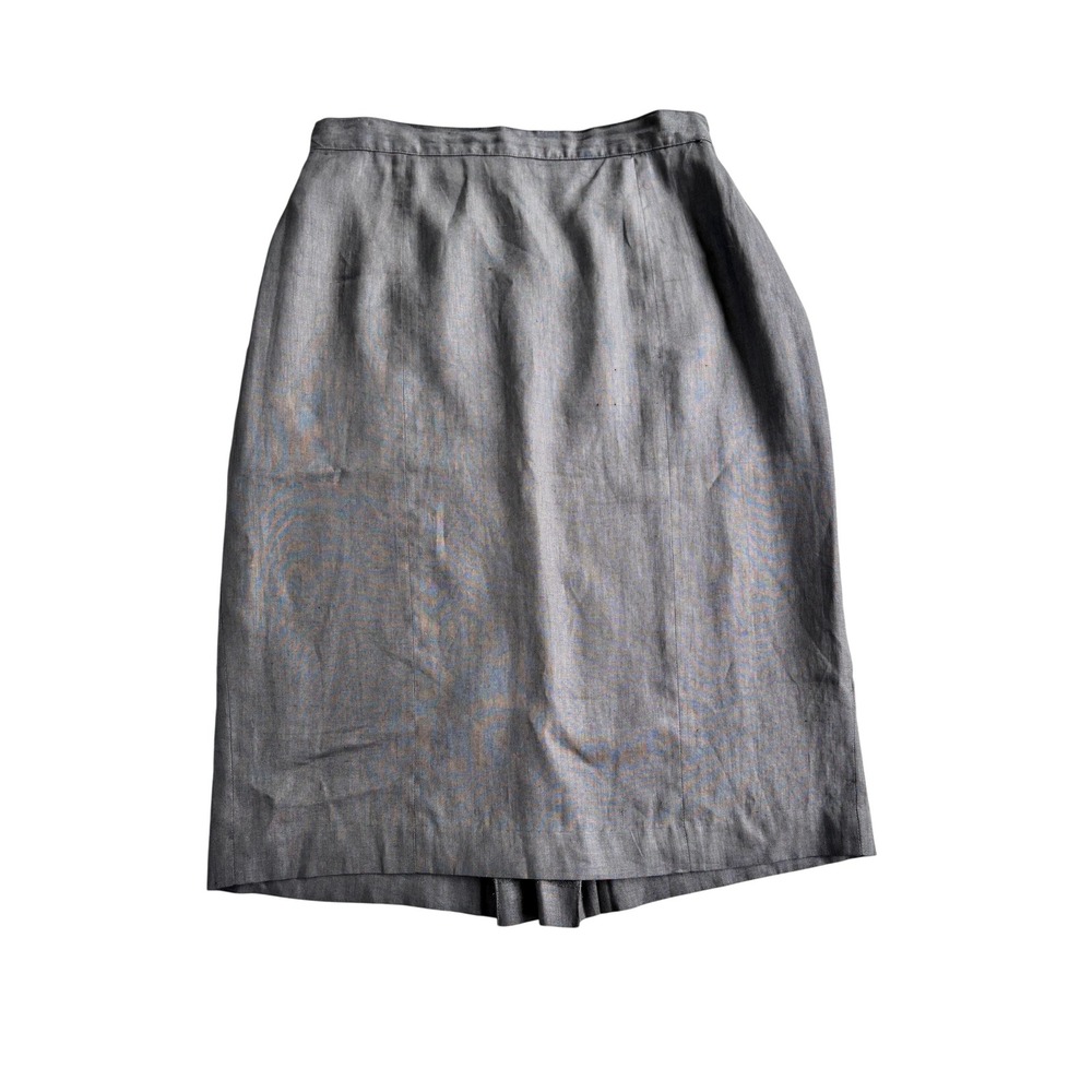 Vintage 100% Linen Skirt Black Tailored Knee Length Women's Size 14